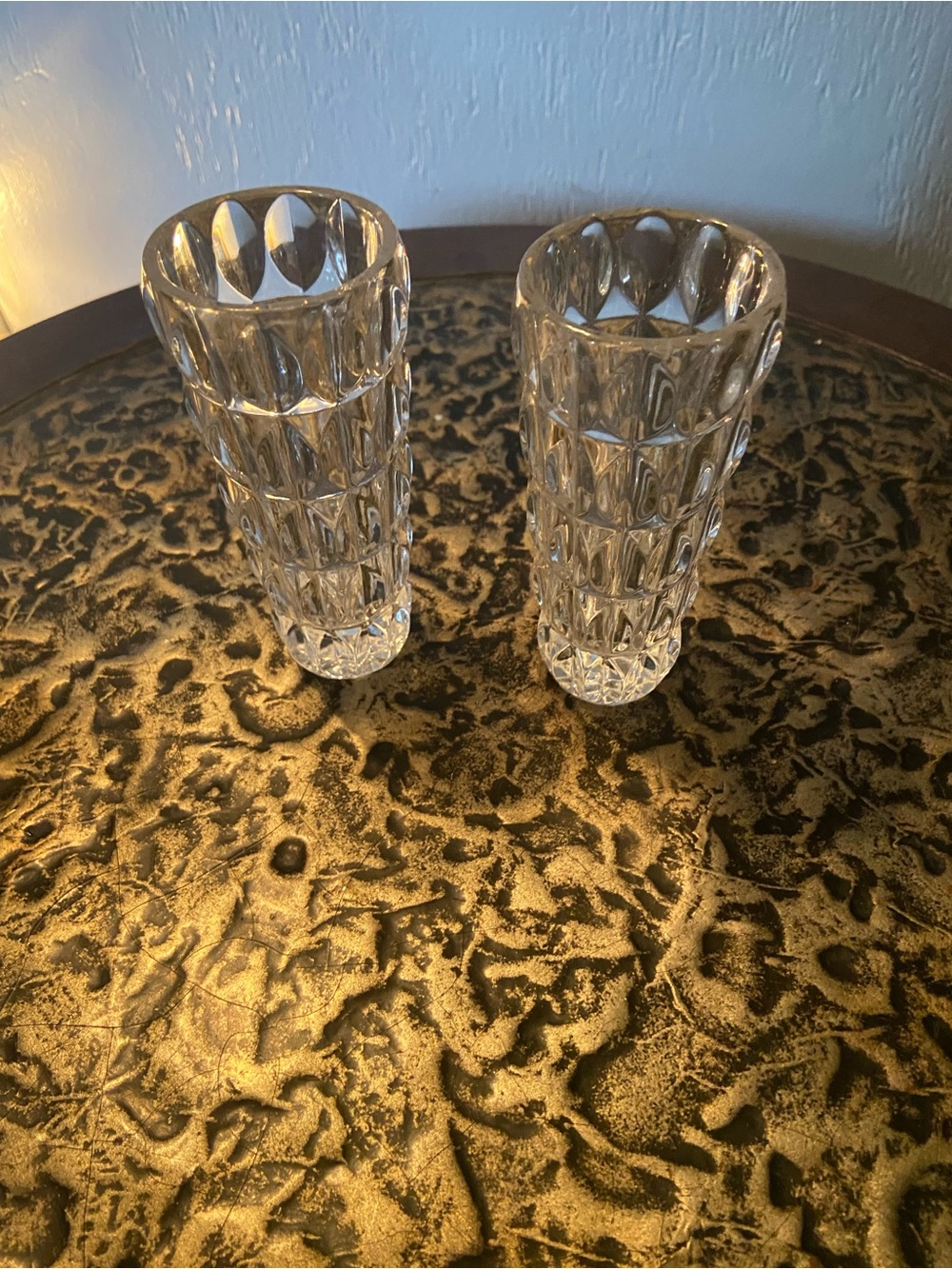 Crystal-Pattern Clear Glass Vase Pair